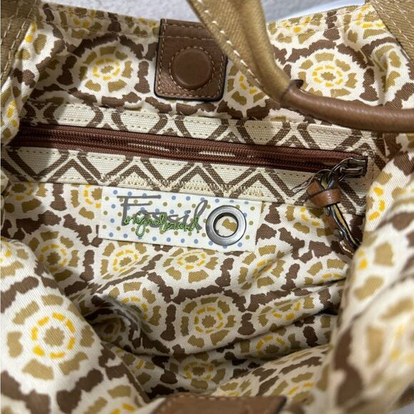 Fossil cloth purse leather trim tan - Picture 7 of 8